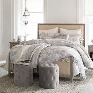 Pottery Barn Brigette Rose Floral Gray Queen Duvet